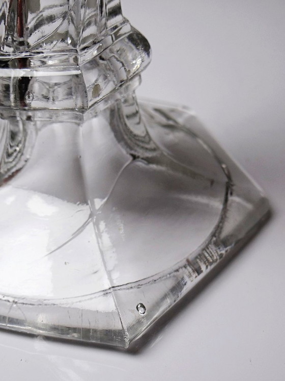 Image 1 of Antique twisted molded glass candlestick, circa 1930-1950