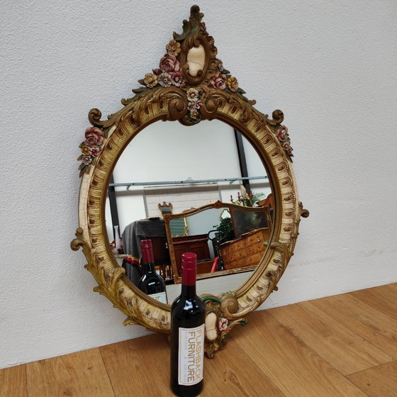 Image 1 of Miroir rond vintage baroque, brocante, rococo, miroir de cheminée
