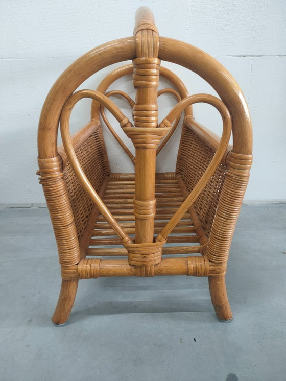 Image 1 of Portariviste vintage in rattan, cestino portariviste, portariviste, anni '70.