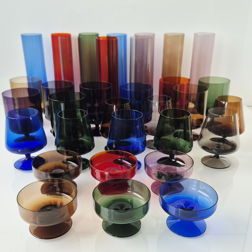 Ingrid Glas stained glass drinking glasses, 33 pieces, 1960s, rare! Ingridhütte