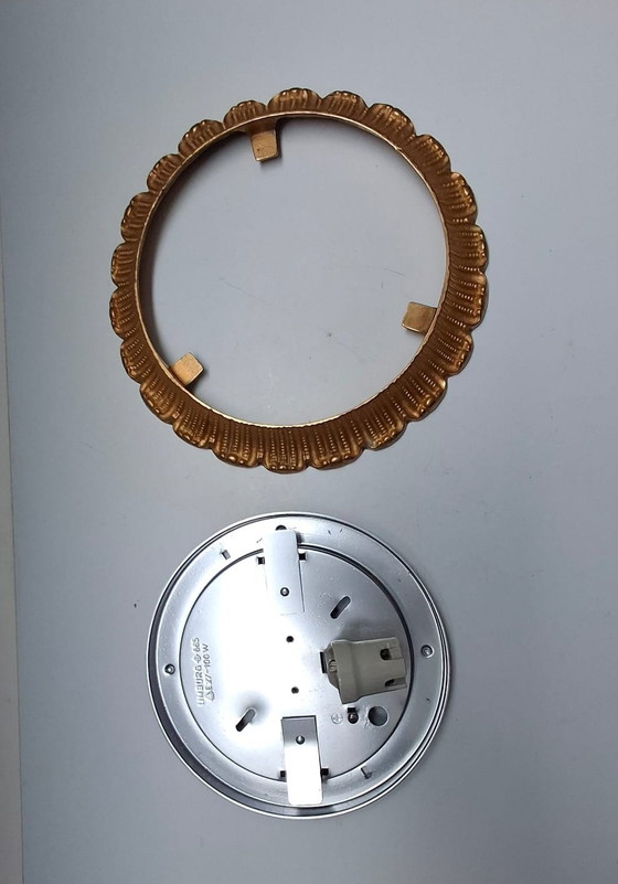 Image 1 of Vintage 1950, 1960, 1970 Limburg Crystal Glass & Brass Ceiling Light - Art Deco Flush Mount