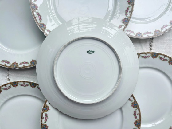 7 Platos Llanos de Porcelana de Limoges con Motivo Floral – Loza, Porcelain (photo 7 of 7)