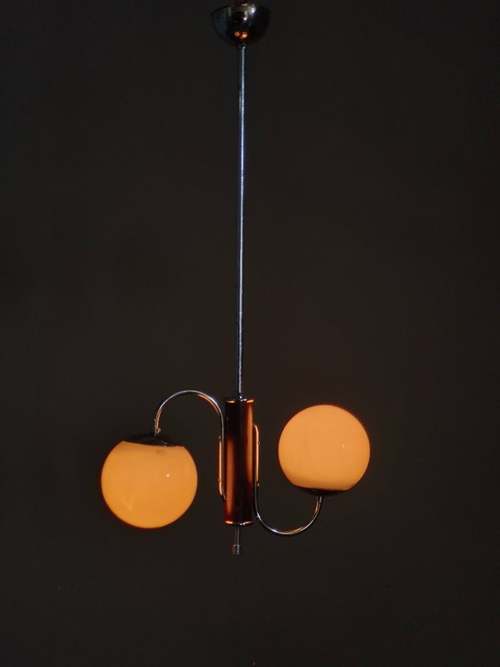 Image 1 of Tsjechische art-deco kroonluchter van chroom en glas, jaren 1930
