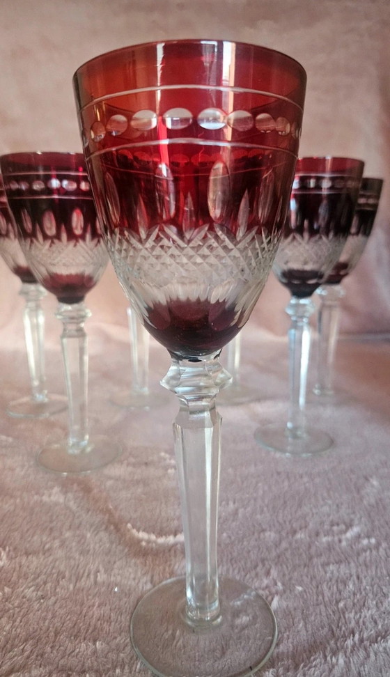 Image 1 of Esclusivo set di bicchieri in cristallo di Boemia - Rosso rubino tagliato a trasparente