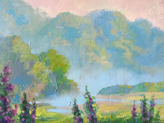 Pittura a olio originale Espressionismo Paesaggio Prato estivo – Dipinti e disegni, Canvas (photo 6 of 9)