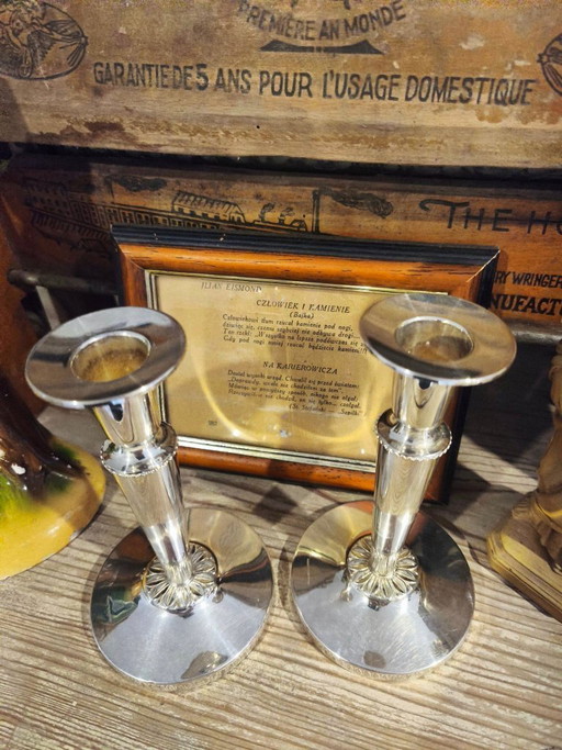 Silver Candlesticks, Pair.