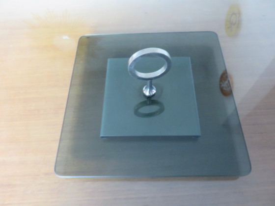 Image 1 of Drehbarer Servierteller im modernistischen Stil aus Rauchglas und versilbertem Metall, 1970er/80er Jahre