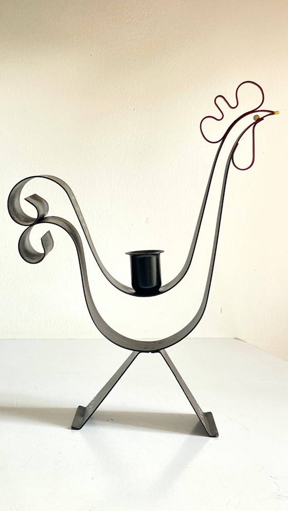 Image 1 of Vintage Swedish Rooster Shaped Metal Candlestick