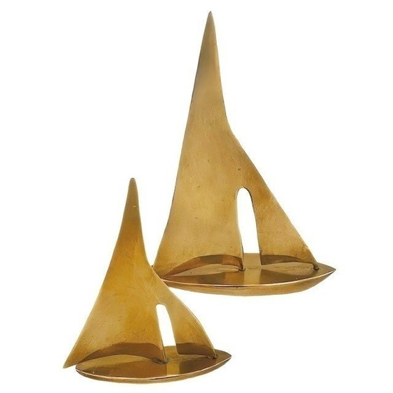 Image 1 of Set di barche a vela in ottone vintage in stile Hollywood Regency di Curtis Jere, anni '70