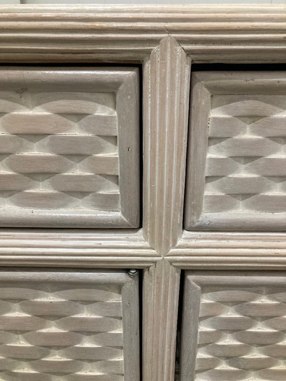 Image 1 of Wit geverfd dressoir van geweven rotan/bamboe, '70