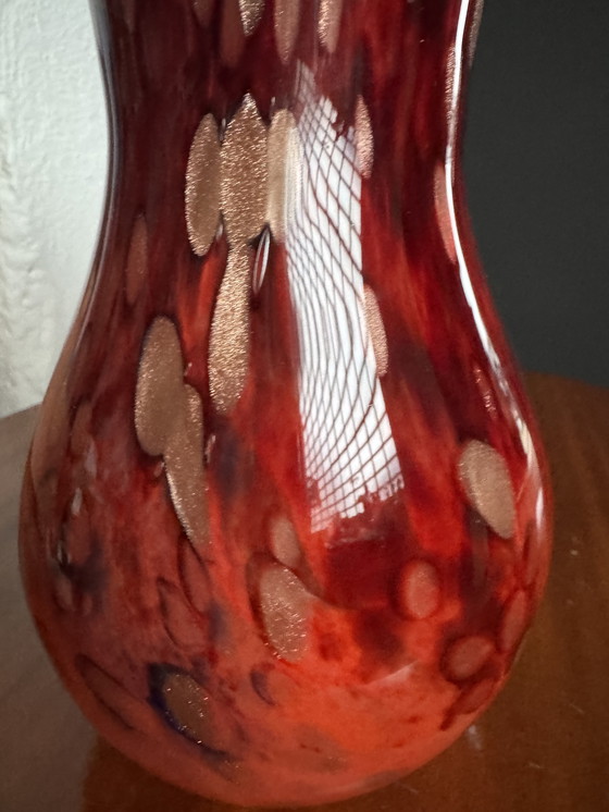 Image 1 of Vintage red and gold Murano glass vase