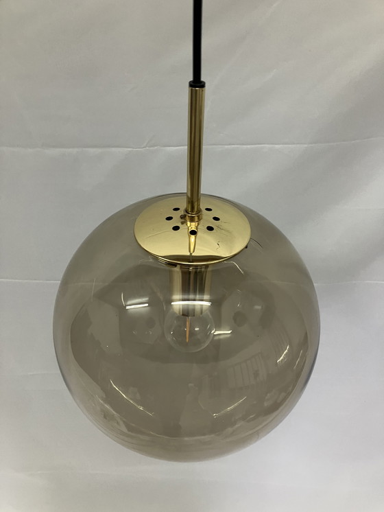 Image 1 of Lampada a sospensione vintage in ottone e vetro fumé, Limburg Glashütte, 1970