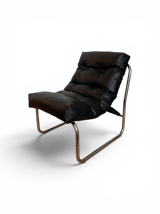 Vintage IKEA "Pixi" fauteuil – Gillis Lundgren, jaren 70, zwart leer, uitstekende staat