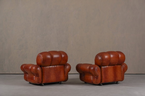 Image 1 of Fauteuils club italiens vintage en similicuir cognac, Italie, années 1970, lot de 2