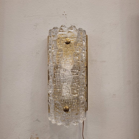 Image 1 of Pareja de apliques, cristal y latón dorado, Carl Fagerlund para Orrefors, 70's - Suecia