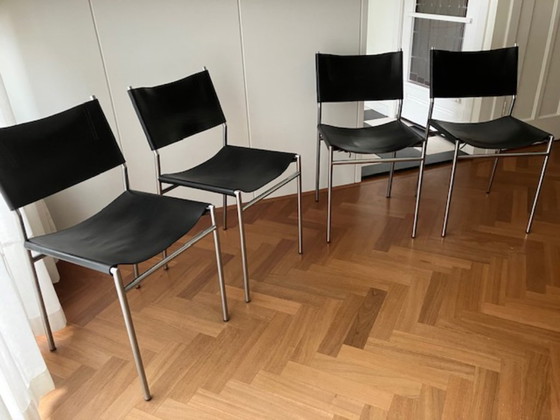 4 X Mart Visser SE06 Eetkamer Stoelen Van Zwart Tuigleer – Martin Visser, Chaises de salle à manger, Leather (photo 12 of 13)