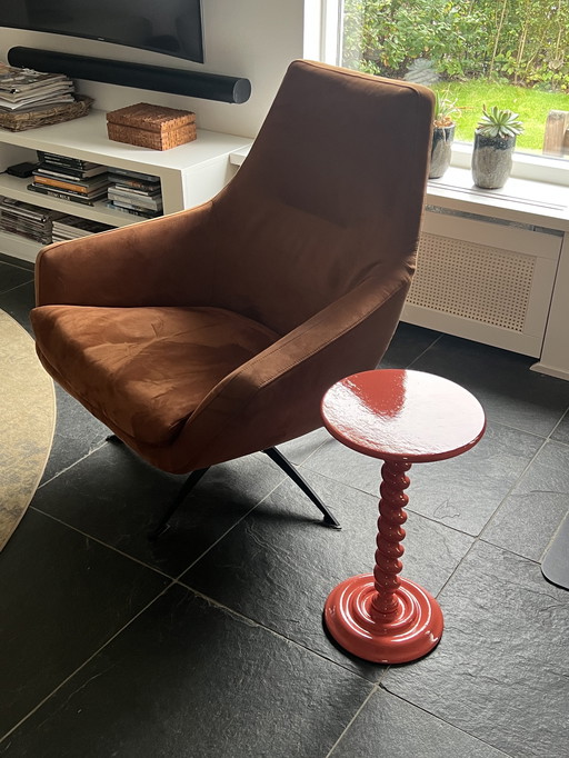Wooden retro side table with turned legs
