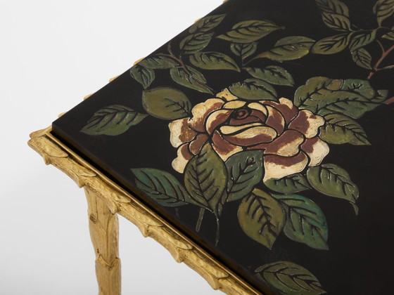 Image 1 of Maison Baguès foliage gilt bronze chinoiserie lacquered side tables 1950s
