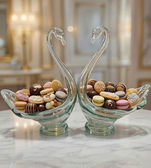 (W018) COPPIA di grandi ciotole a forma di cigno Chribská – Josef Hospodka – 31 e 32 cm – ca. 1965