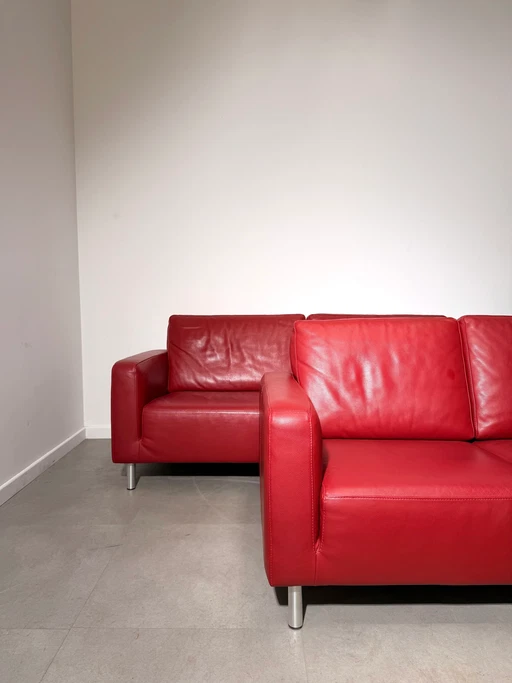 Nicoletti Italia Red Leather Sofa Set. 3 - 2 seater