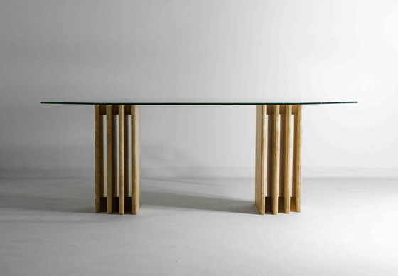 Image 1 of Postmodern travertine dining table – 1970s style