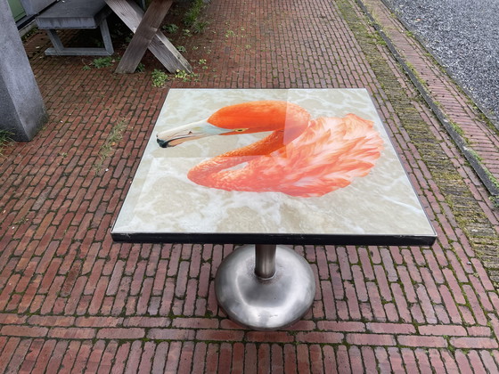 Image 1 of Tableau époxy unique imprimé flamant rose. 