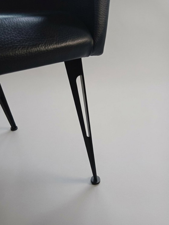Set of 4 SITINO Armchairs in Black Buffalo Leather, Belgian Design, Dining chairs (photo 6 of 7)