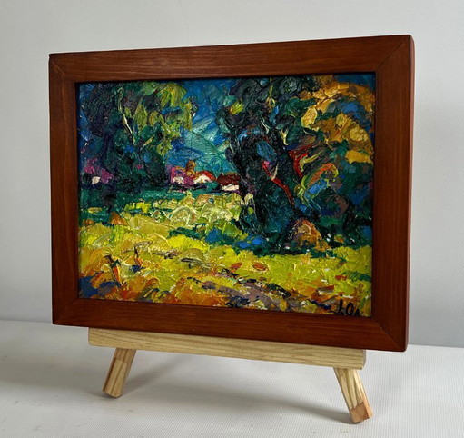 Original Oil Painting Summer Village Landscape After the rain freshness
