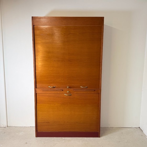 Vintage Oak Tambour Door Cabinet / Filing Cabinet - Mid-Century Modern - Germany 1960s – Wood (photo 2 of 15)