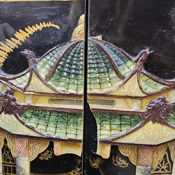 Vintage Chinese black lacquer cabinet (soapstone, mother-of-pearl) bohemian / oriental cabinet ^ bridal (photo 12 of 15)