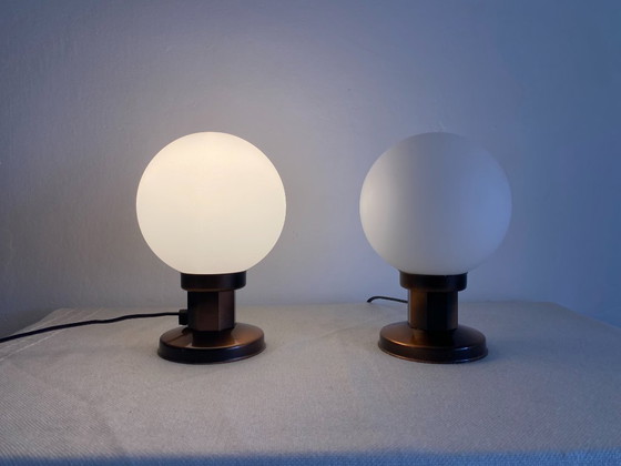 Pair of KAJ Opaline Glass Table Lamps, Slovenia, 1990s – KAJ Dol Pri Hrastniku, Metal (photo 2 of 10)