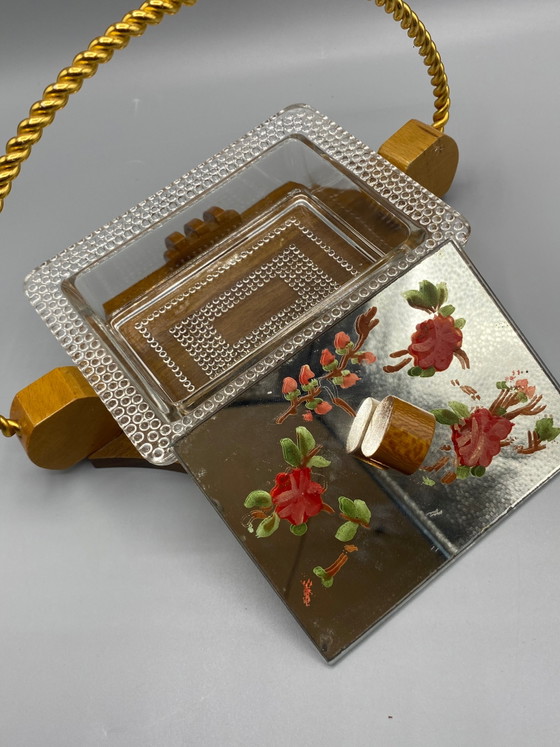Art Deco Cookie Box in Glass, Wood, and Painted Mirror – Circa – Glass & Decanter (photo 5 of 8)