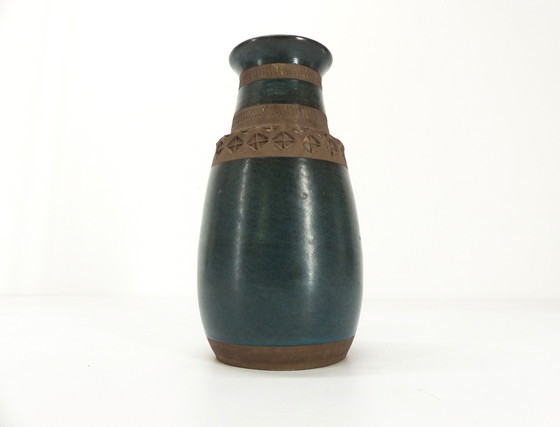 Image 1 of Blue Enamelled Ceramic Vase Bitossi 1960