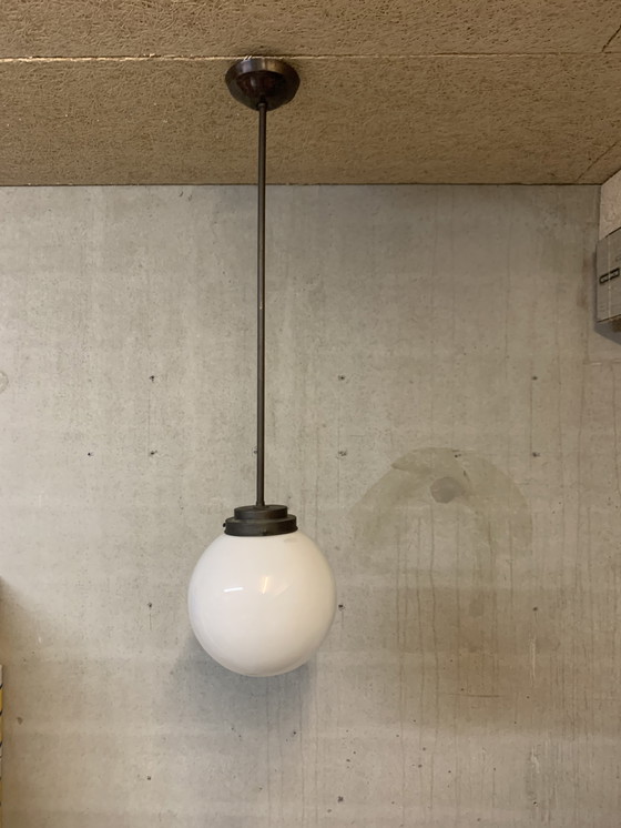 Image 1 of Lampada a sospensione originale vintage in rame rosso e vetro