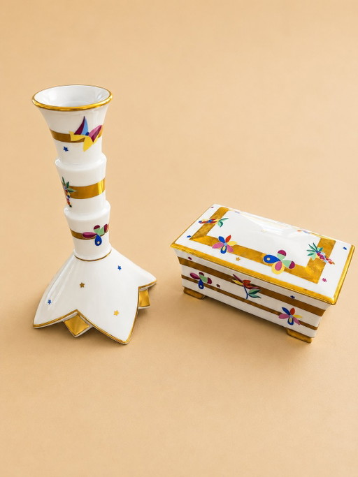 Rosenthal Classic Rose Porcelain Candlestick & Covered Box Set  Germany