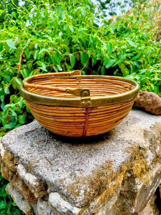 Grande cesto in rattan ottone Gabriella Crespi anni '60 – Oggetti decorativi, Wicker, Italian Design (photo 3 of 7)