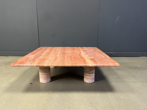 Angelo Mangiarotti red travertine Coffee Table for Up&Up, Italy