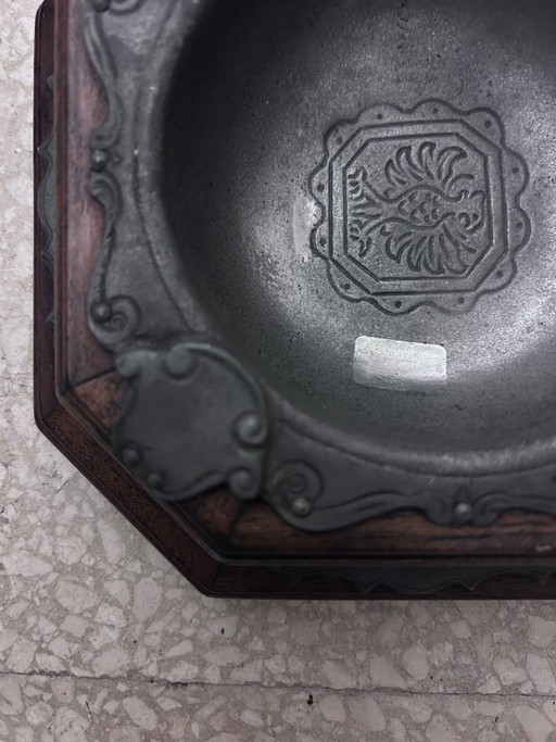 Posacenere in legno e peltro, Italia 1950