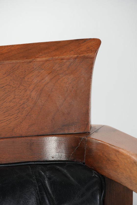 Image 1 of Ensemble de 4 chaises de salle à manger de luxe en cuir noir, design Art déco, par Schuitema