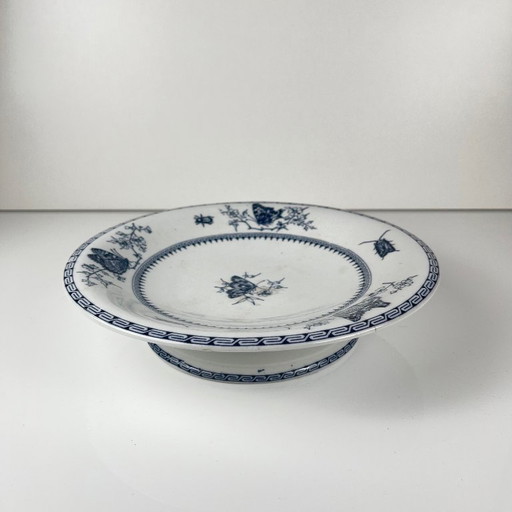 Niedrige blaue Kompottschale "Butterfly" auf Sockel von Minton &co, England, 19.