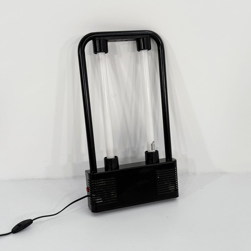 Kleine zwarte dubbele neonlamp van Gian N. Gigante voor Zerbetto, jaren 1980
