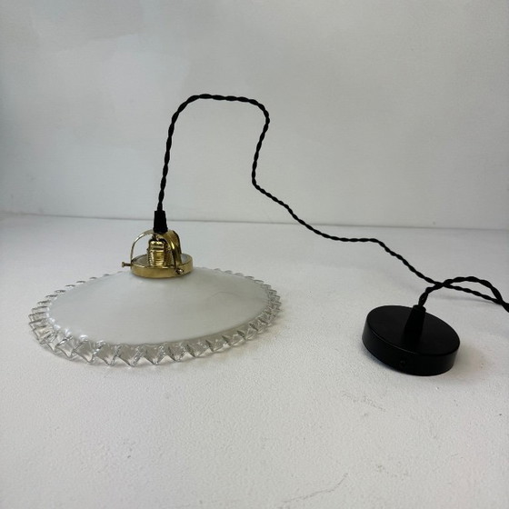 Image 1 of Vintage Opaline Glass Pendant Light with Scalloped Edges, 25 cm