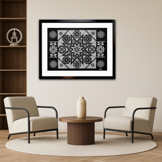 Image 1 of Œuvre d'art géométrique originale réalisée à la main – Noir et blanc
