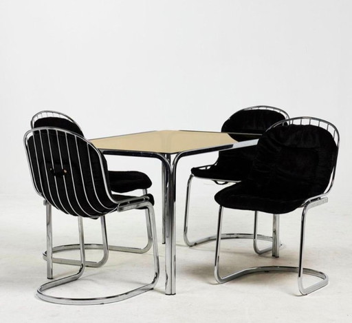 Vintage 70s Gastone Rinaldi Dining Set Table Chairs Chrome