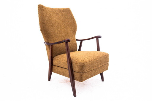 Fauteuil vintage jaune en tissu bouclé, Danemark, années 1960.