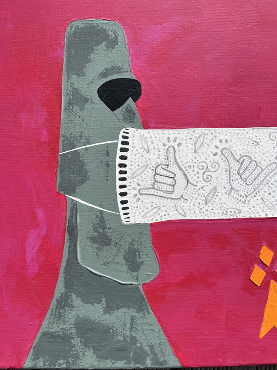 Image 1 of Acryl op spieraam. Formaat 55x38cm. MOAI.