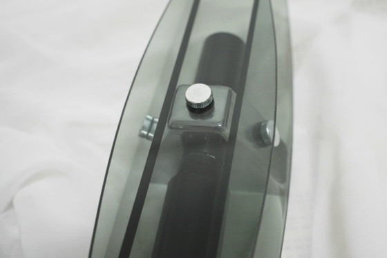 Image 1 of Veca Grey Smoked Glass Vintage Italian Wall Sconces Set of 2 Fontana Arte Mid Century Modern Faceted Glass Pair of Lamps