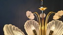 Vintage Italiaanse kroonluchter van glas en messing, jaren 70.