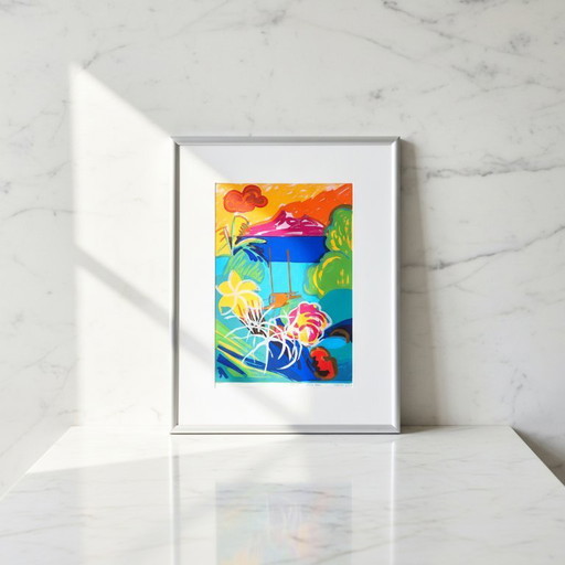 Expressive print by artist Frank Rosen, "PAPEETE" numer 44/60 - self-printing, Rare and Unique