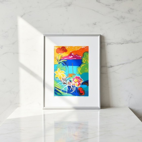 Image 1 of Ausdrucksstarker Druck des Künstlers Frank Rosen, „PAPEETE“, Nummer 44/60 – selbstdruckend, selten und einzigartig